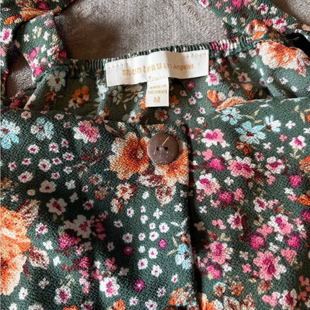 Monteau Green Floral Button-Front Dress - Picture 5 of 7